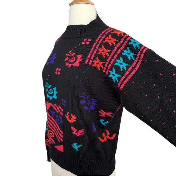 OSSI Skiwear Vintage Sweater 80s Wool Blend Black Pullover Made in Hong Kong M - Picture 7 of 16